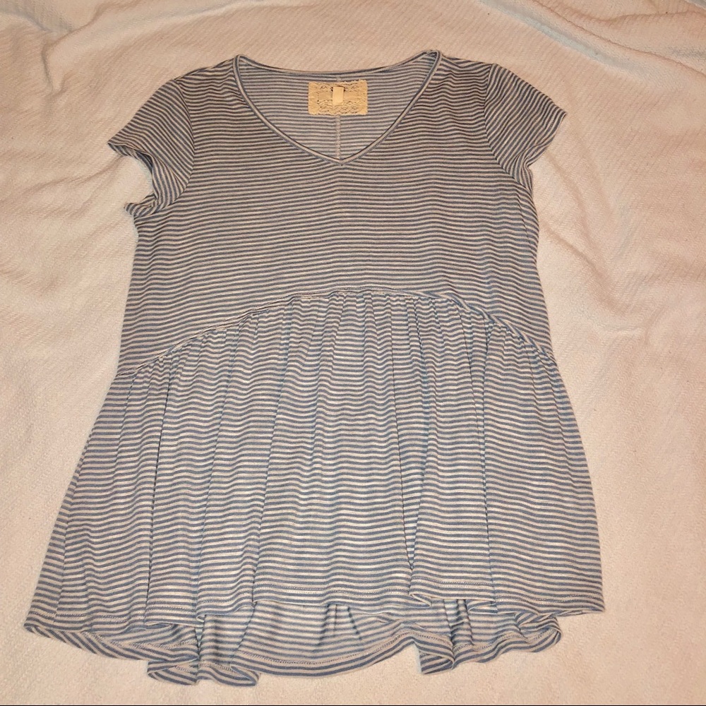 Blue White Striped Babydoll Top XL